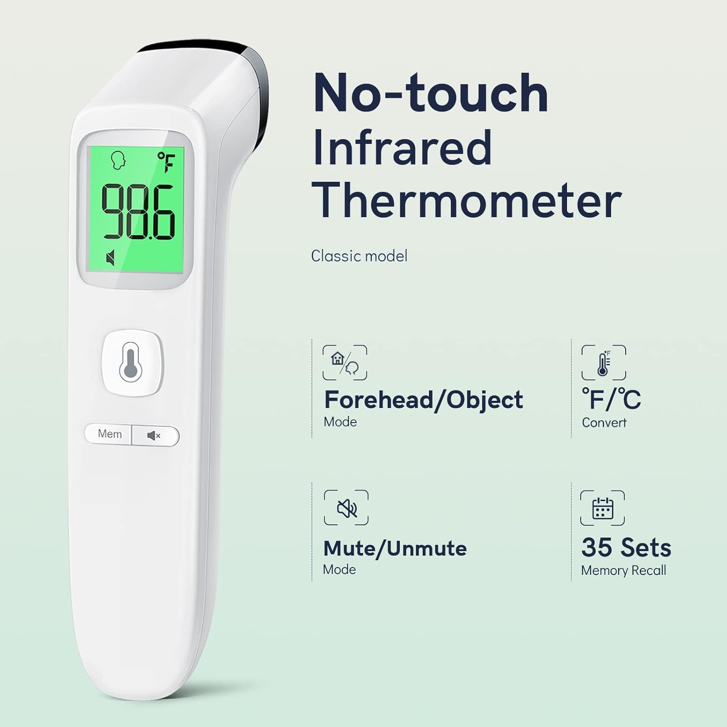 Digital Thermometer for Adults and Kids, Forehead No-Touch Thermometer with Fever Alarm, Accurate
