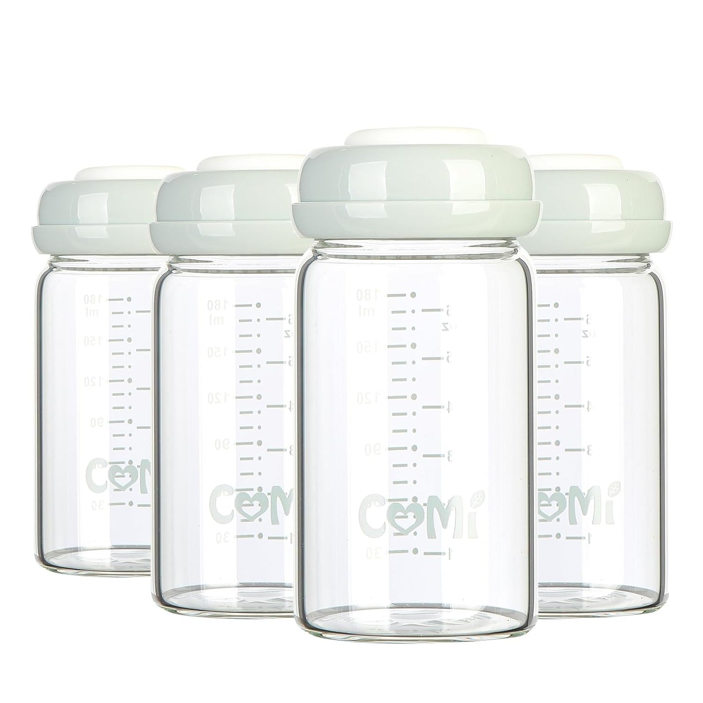 COMI Wide Neck Glass Breastmilk Collection n Storage Bottle, 4 Packs, 6oz with Screw Ring Sealing