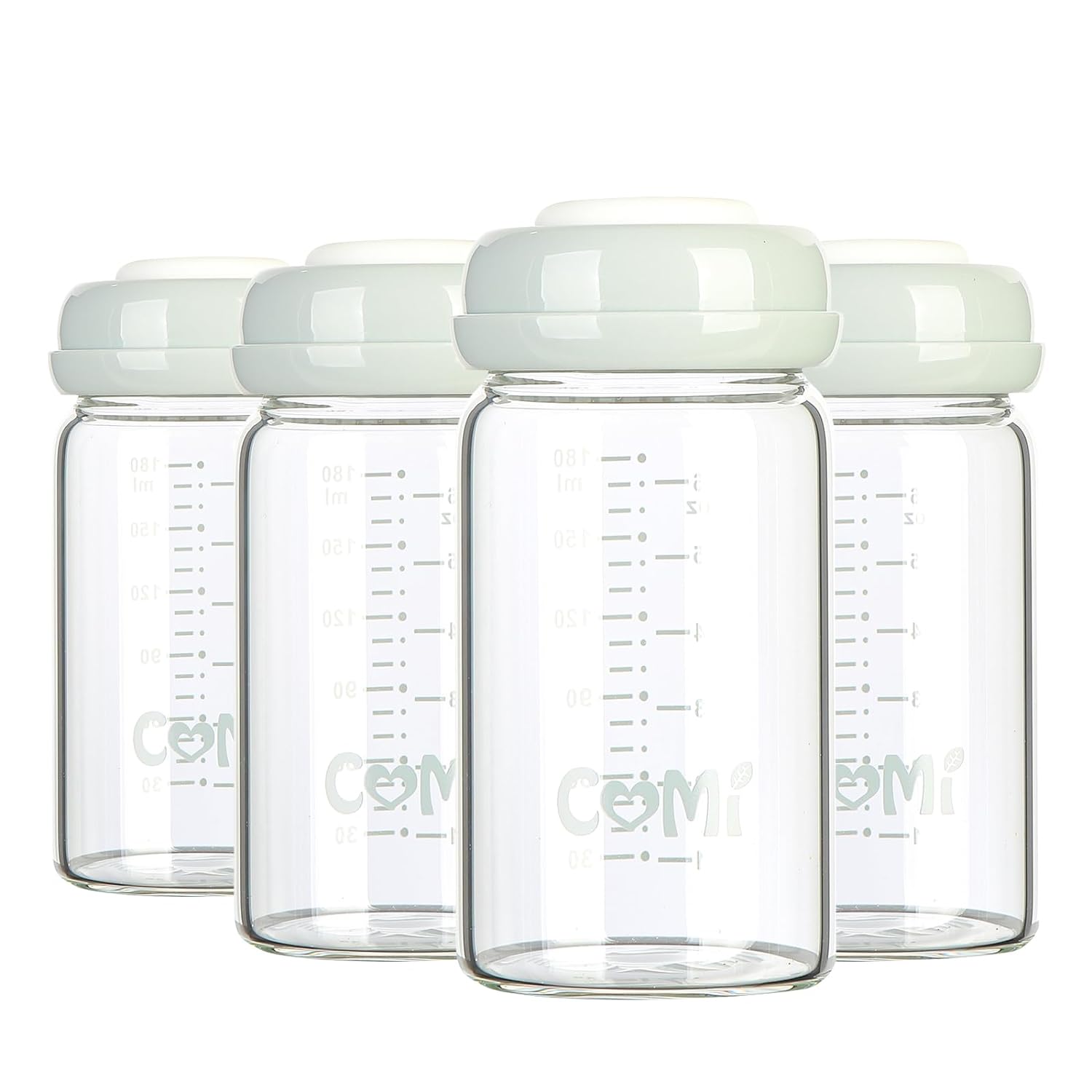 COMI Wide Neck Glass Breastmilk Collection n Storage Bottle, 4 Packs, 6oz with Screw Ring Sealing