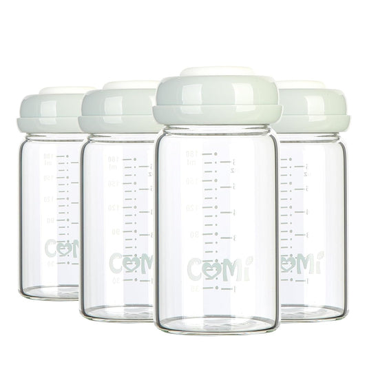 COMI Wide Neck Glass Breastmilk Collection n Storage Bottle, 4 Packs, 6oz with Screw Ring Sealing