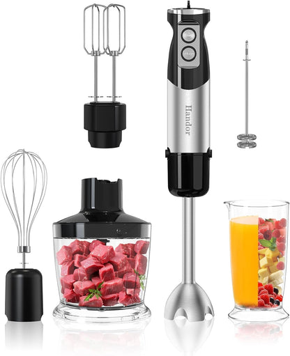 Handor 6-in-1 Hand Immersion Blender, 1000W 12 Speed Handheld Blender with 600ml Beaker, 500ml