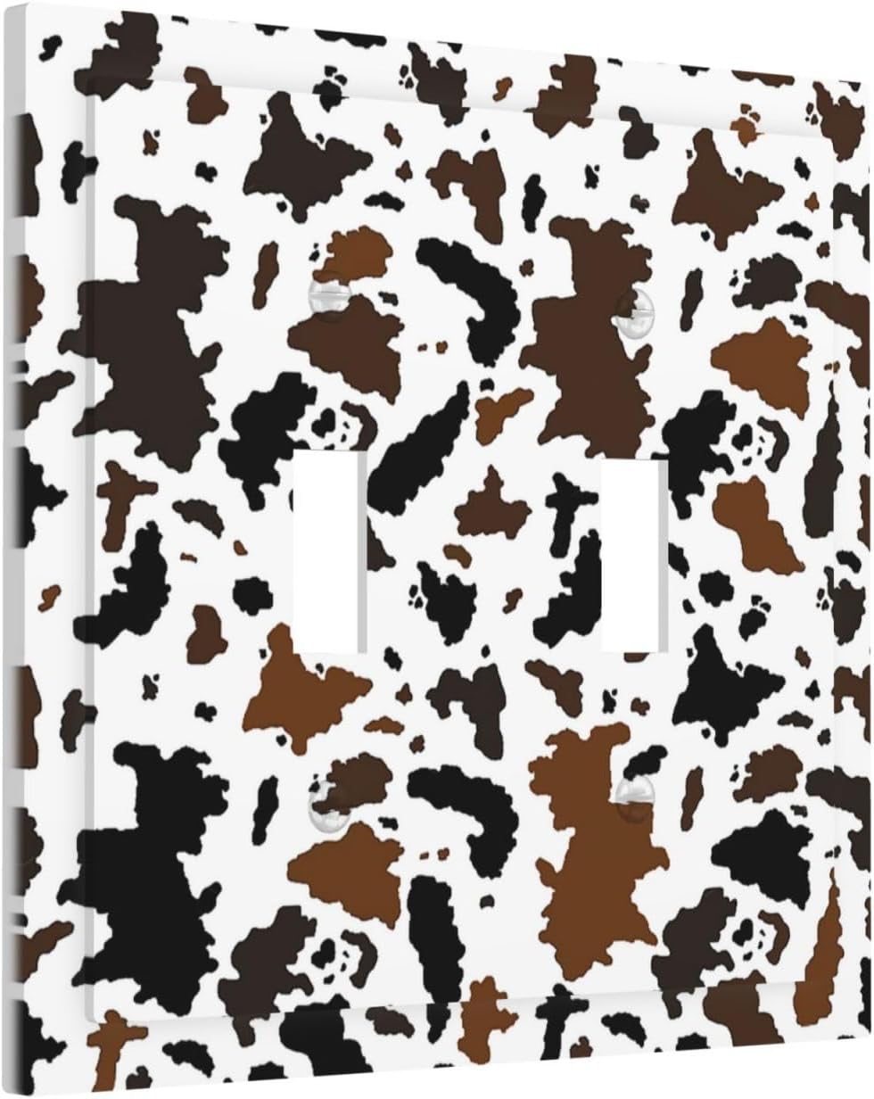 Decorative Switch Plates Rustic Cowhide Highland Cow Milk Cow 2 Gang Double Toggle Outlet Light Switch Cover Wall Plate Electrical Faceplate For Farmhouse Home Decor