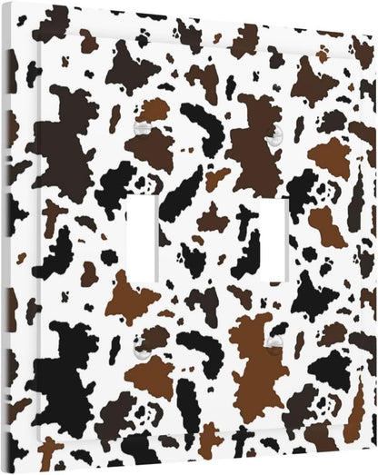 Decorative Switch Plates Rustic Cowhide Highland Cow Milk Cow 2 Gang Double Toggle Outlet Light Switch Cover Wall Plate Electrical Faceplate For Farmhouse Home Decor