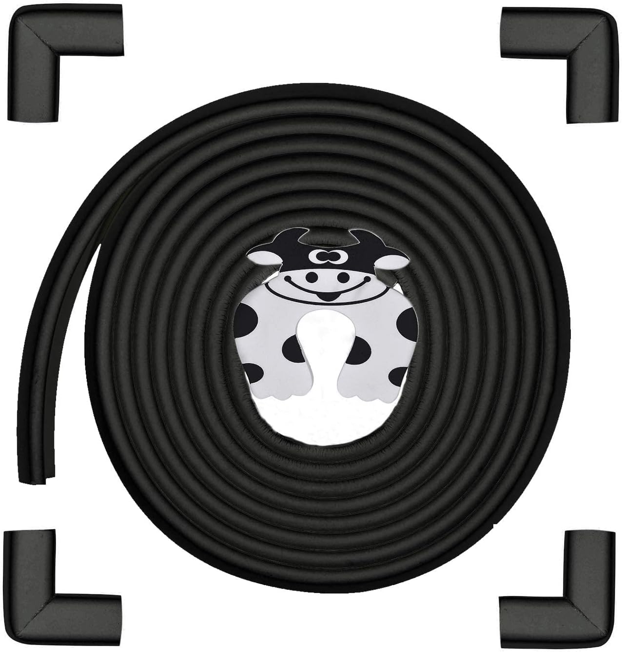 Baby Proofing Edge and Corner Guards, Safety Furniture Bumper with 3M Double-Sided Tape,16.40ft Edge + 4 Pre-Taped Corners Baby Corner Protector for Fireplace, Table, Stair, Cabinet(Black)