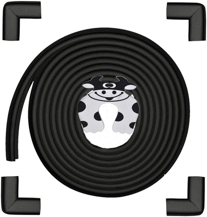 Baby Proofing Edge and Corner Guards, Safety Furniture Bumper with 3M Double-Sided Tape,16.40ft Edge + 4 Pre-Taped Corners Baby Corner Protector for Fireplace, Table, Stair, Cabinet(Black)