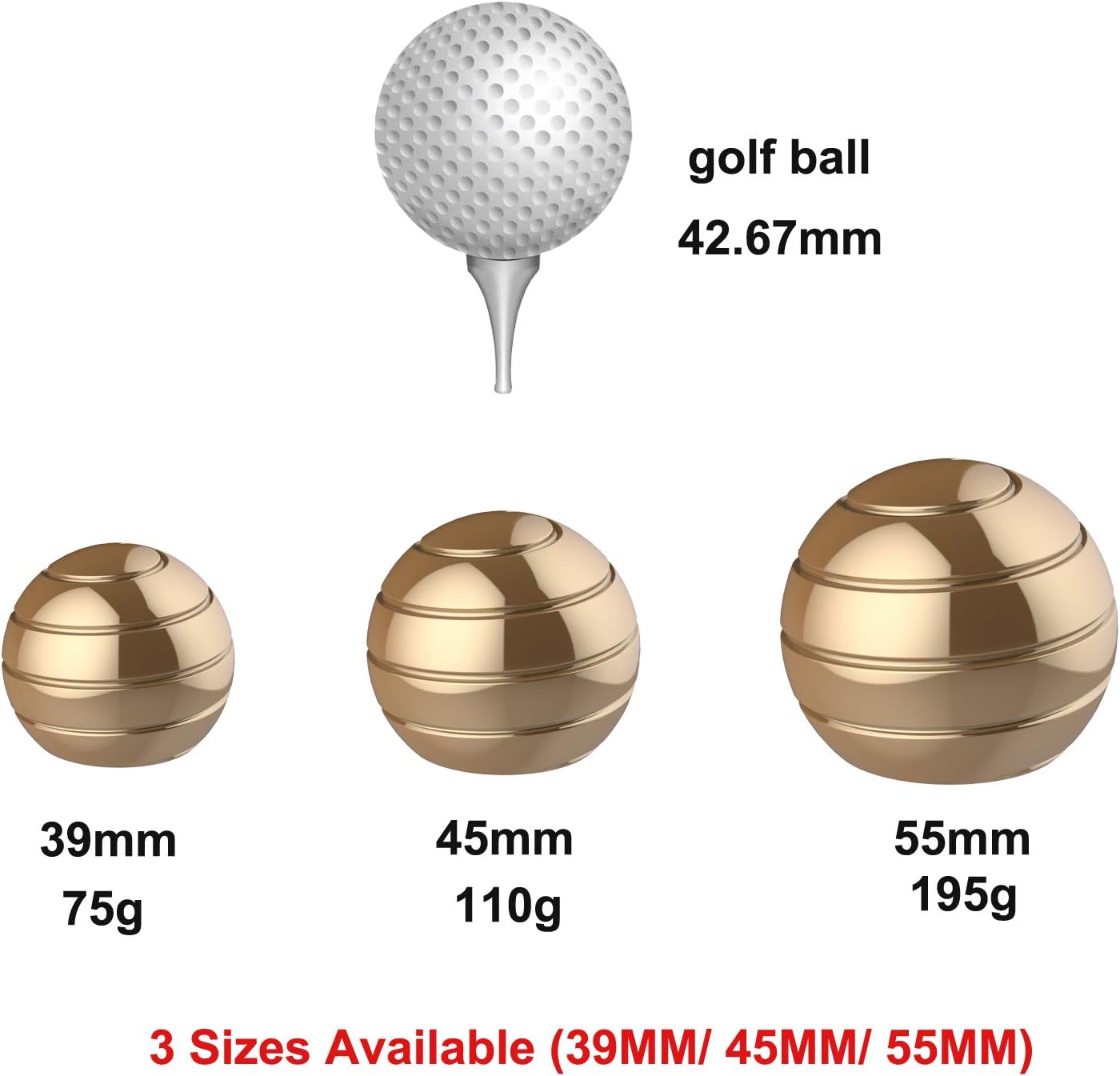 Kinetic Spinner Desk Toy, 1.54'' Stress Relief Desk Toys Ball, Anti Anxiety Desk Gadgets Sensory Toys for Adults Women Men, Birthday Christmas Day Gift (39MM, Gold)