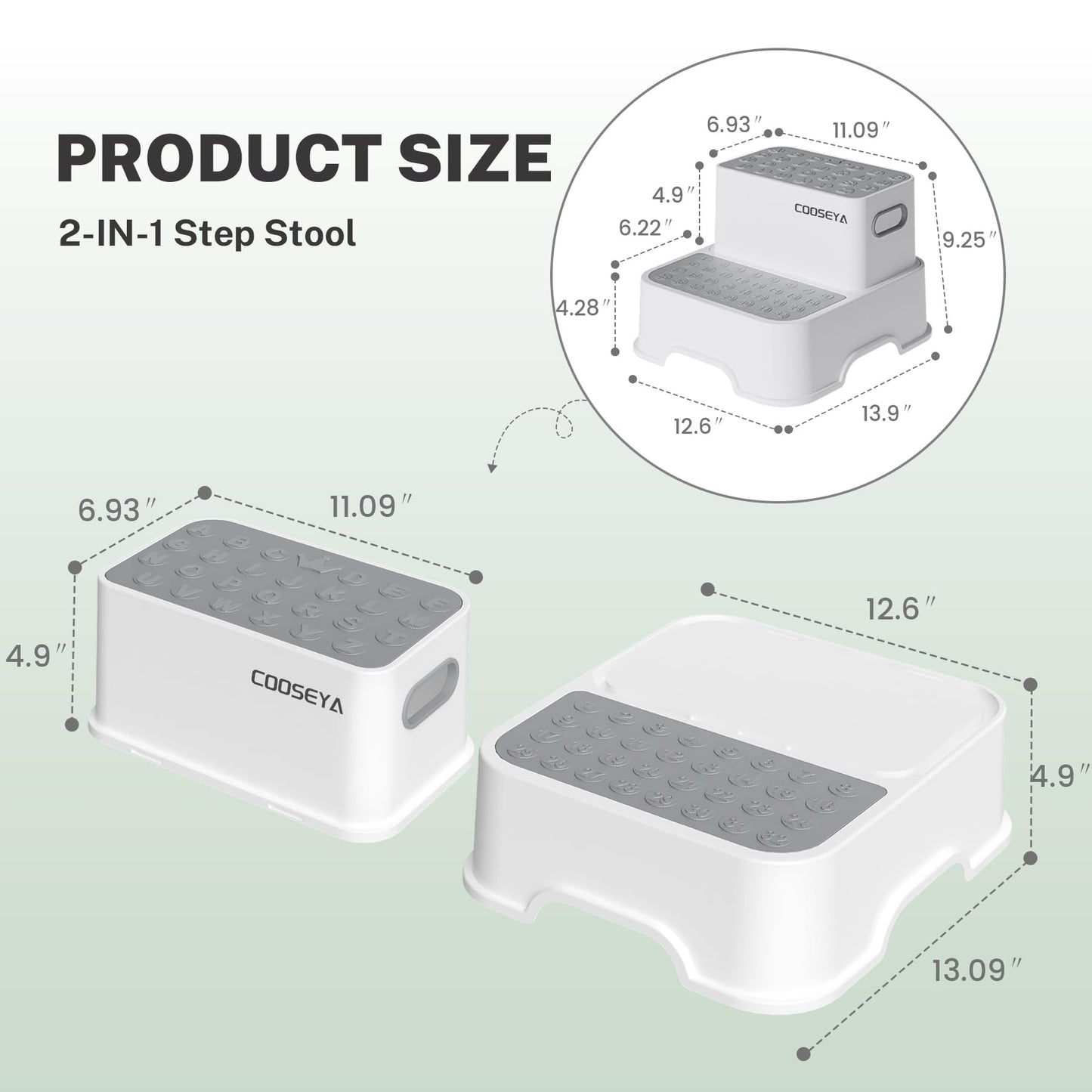 COOSEYA 2 Step Stools for Kids,Toddler Step Stool for Bathroom Sink,No-Slip Double up Stepping for
