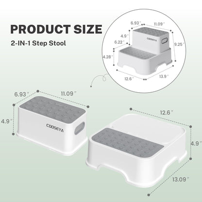 COOSEYA 2 Step Stools for Kids,Toddler Step Stool for Bathroom Sink,No-Slip Double up Stepping for