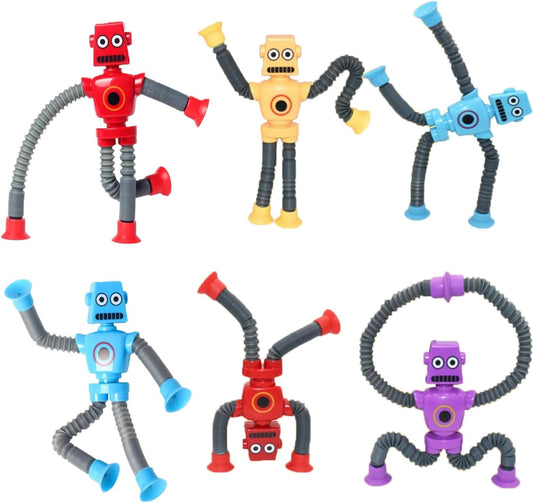 6PCS Telescopic Suction Cup Robot Toy,pop Tubes,Toys for Kids,Toddler Travel Toys,Toddler Sensory Toys,figette Toys,Fidget Toys for Kids,Treasure Box prizes,Small Toys for Kids prizes