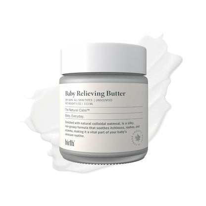 Baby Relieving Butter - Natural Cocoa Seed Butter with Colloidal Oatmeal Diaper Cream for Itchy, & Irritated Skin - Non-Greasy Formula to Soothe Rashes & Dryness - Gentle Baby Moisturizer 4oz
