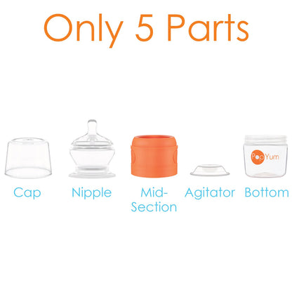 PopYum 5 oz Orange Anti-Colic Formula Making/Mixing/Dispenser Baby Bottles, 2-Pack with #1 Slow