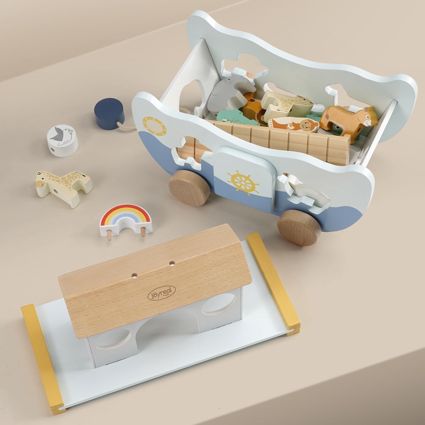 Joyreal Wooden Noah's Ark Toy for 1 Year Old Baby Boy and Girl Baptism Gift