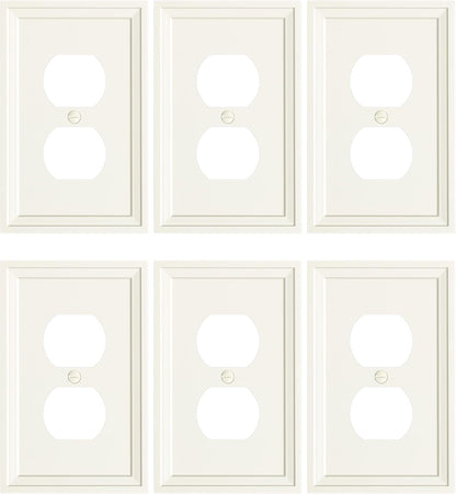6-Pack Duplex Outlet Cover, Natural Bamboo Fiber Switch Plates and Outlet Covers, Light Almond Decorative Wall Plates for Electrical Outlets, 1 Gang Receptacle Cover, Corrosion Resistant