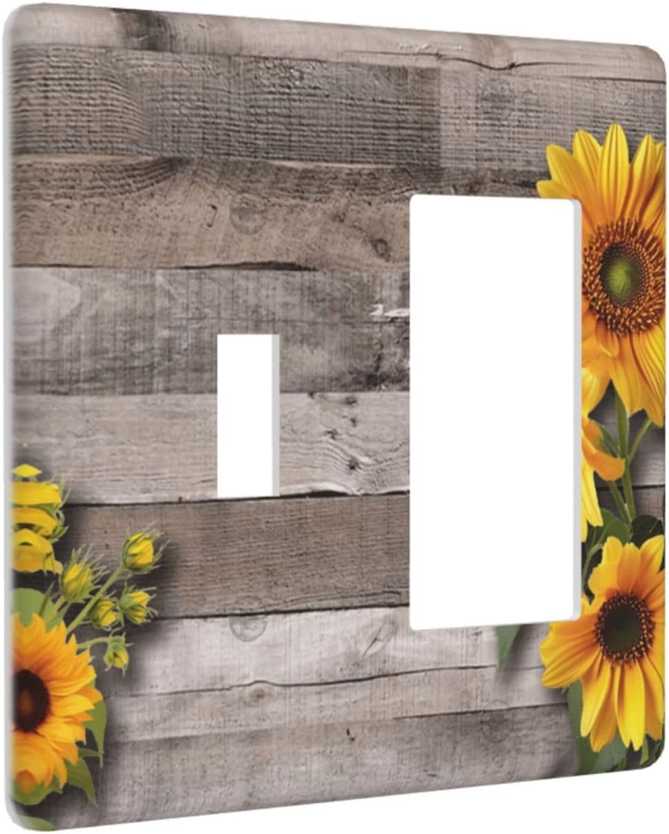 Sunflower Rustic Brown Gray Wood Outlet Covers 1 Toggle 1 Rocker Combination Decorative Wall Plate