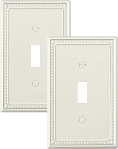 2-Pack Single Toggle Light Switch Cover Plate, Pearls Decorative Switch Plate Covers, Light Almond 1 Gang Metal Wall Plate, Corrosion Resistant