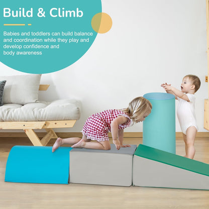 PayLessHere Climbing Toys for Toddlers 5 Piece Corner Foam Climbing Blocks Set with Soft Foam and Strong Structure for Babies 1-3 Crawling and Sliding Activity Play Indoor(Blue, 5 Piece)