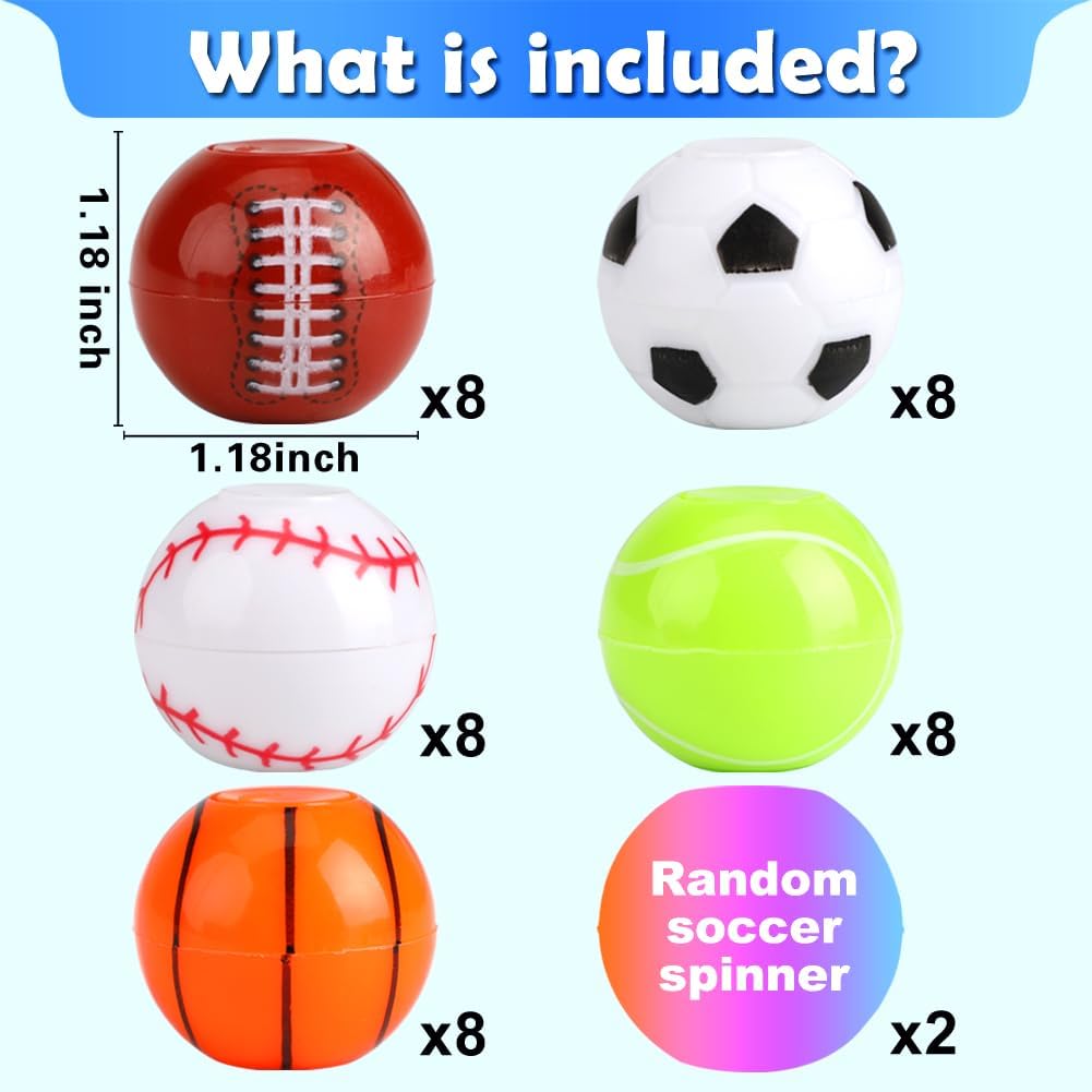 42 Pack Sport Party Favors, Mini Fidget Spinner Sport Ball Toys for Kids Fidget Toys Soccer