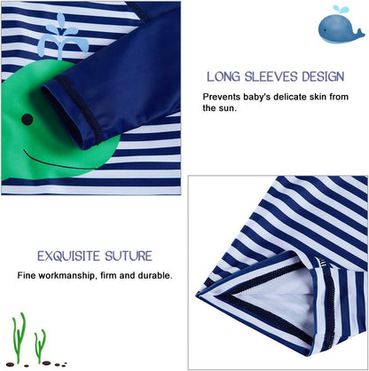 uideazone Baby Boys One Piece Swimsuit Long Sleeve UPF 50+ Rash Guard Bathing Suit Swimwear with Sun Hat 0-24 Months