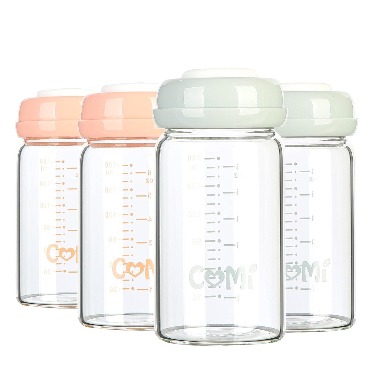 COMI Wide Neck Glass Breastmilk Collection n Storage Bottle, 4 Packs, 6oz with Screw Ring Sealing