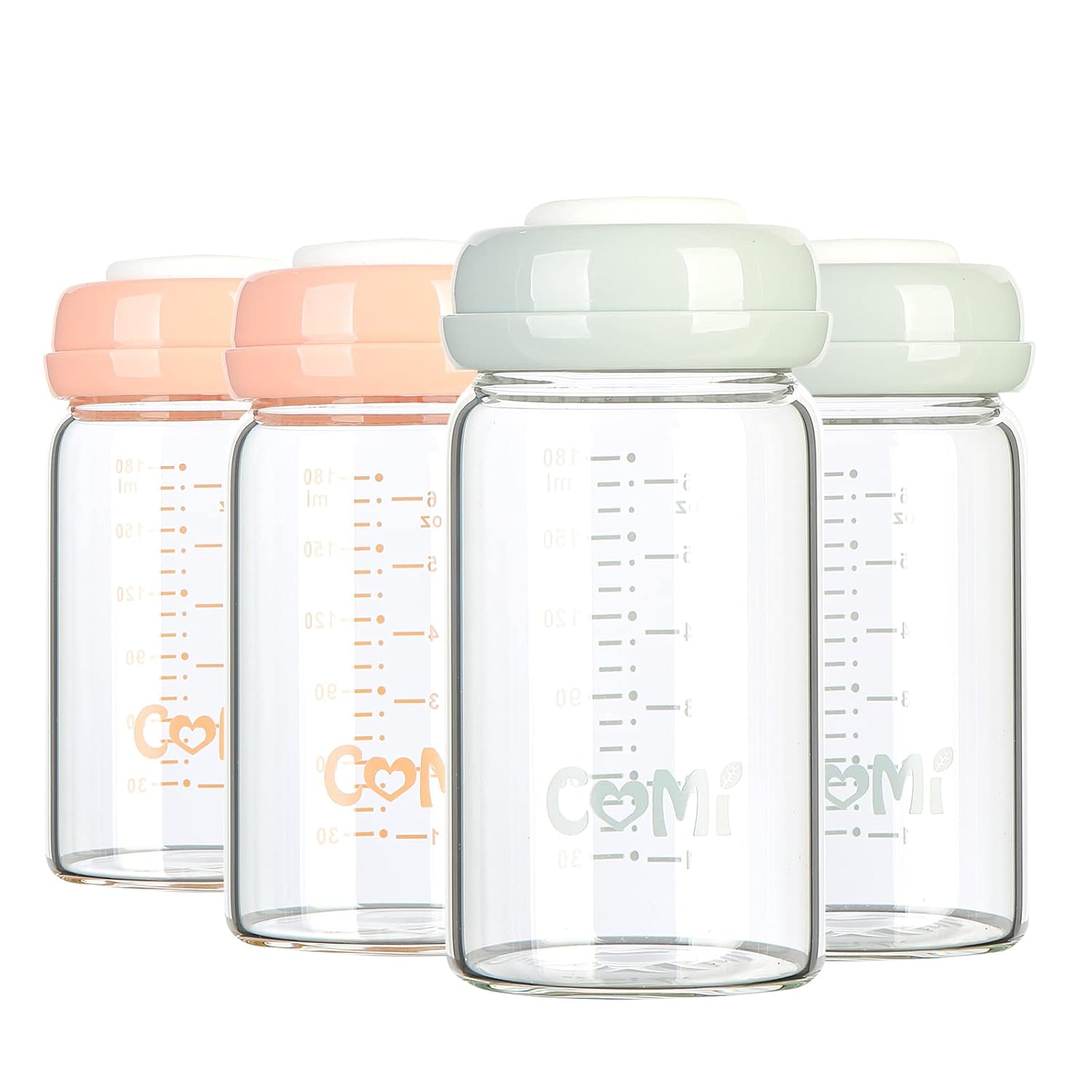 COMI Wide Neck Glass Breastmilk Collection n Storage Bottle, 4 Packs, 6oz with Screw Ring Sealing