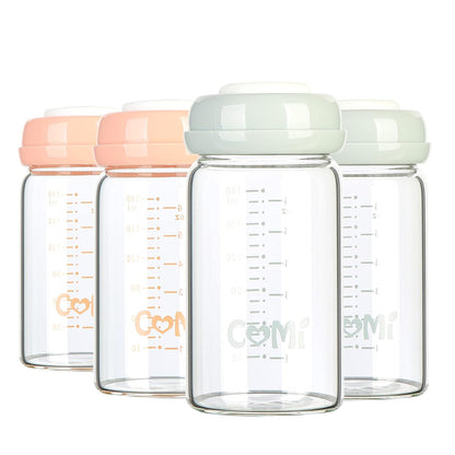 COMI Wide Neck Glass Breastmilk Collection n Storage Bottle, 4 Packs, 6oz with Screw Ring Sealing