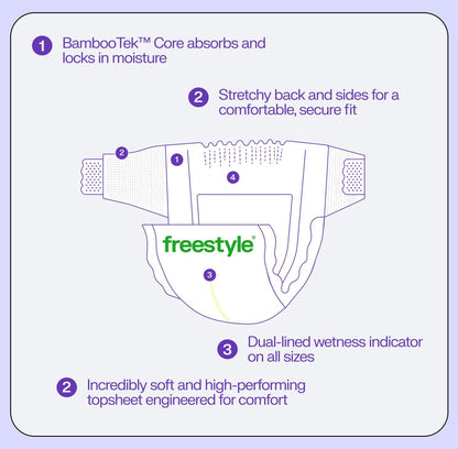 Freestyle Diapers - (Size 1) Hyper Absorbent & Non-Toxic – Disposable Diapers for Sensitive Skin – Ultra Soft Diapers (8-14 lbs) – 204 Count