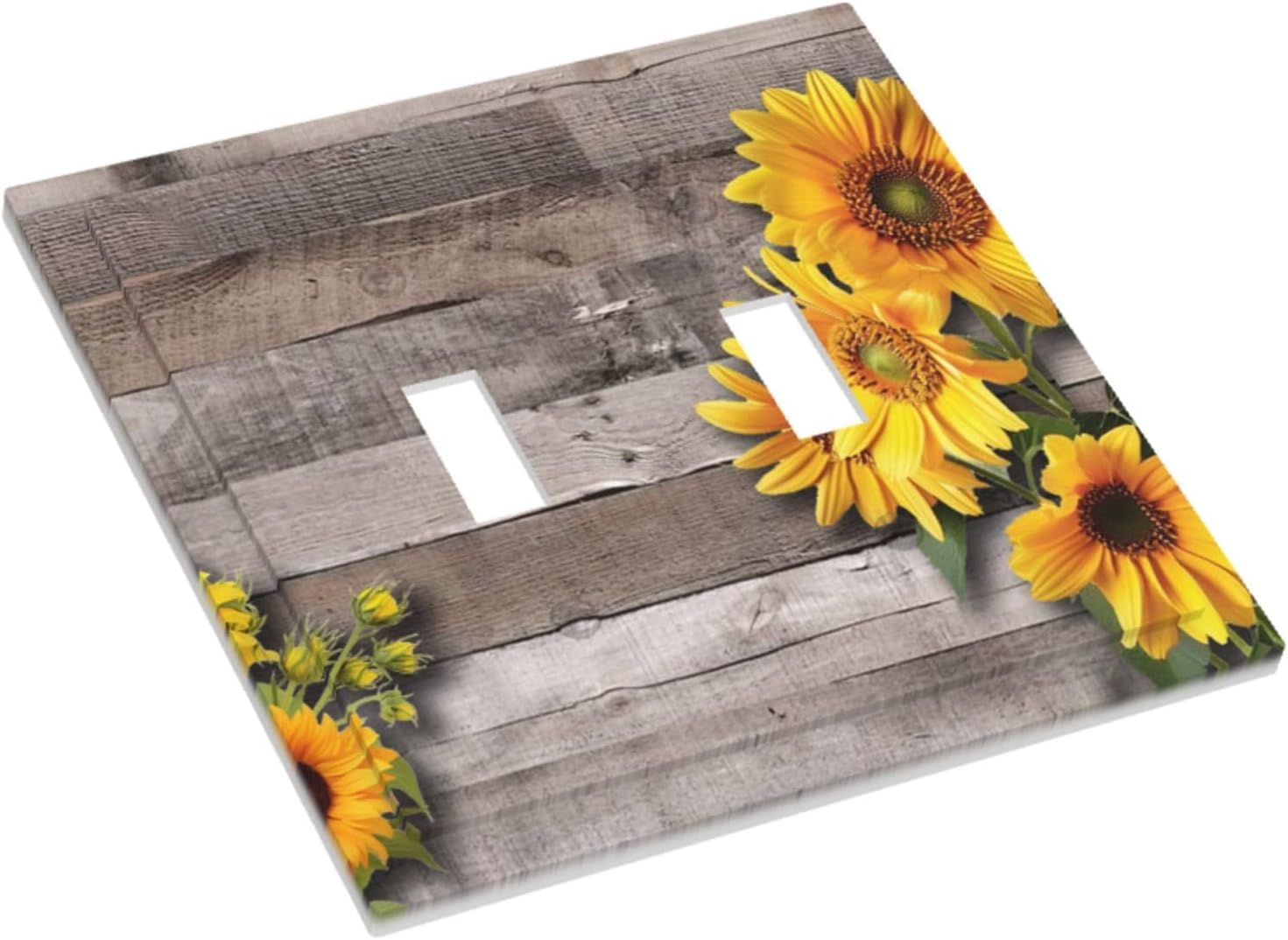 Sunflower Rustic Brown Gray Wood Decorative Switch Plates 2 Gang Double Toggle Outlet Light Switch