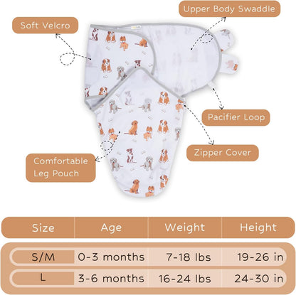 LollyBanks Baby Swaddles, 100% Organic Cotton Swaddles for Newborn Boy and Girl, 0-3 Months Swaddle Sacks with Easy Change Zipper, Swaddle Neutral Baby Registry (Puppies Print)