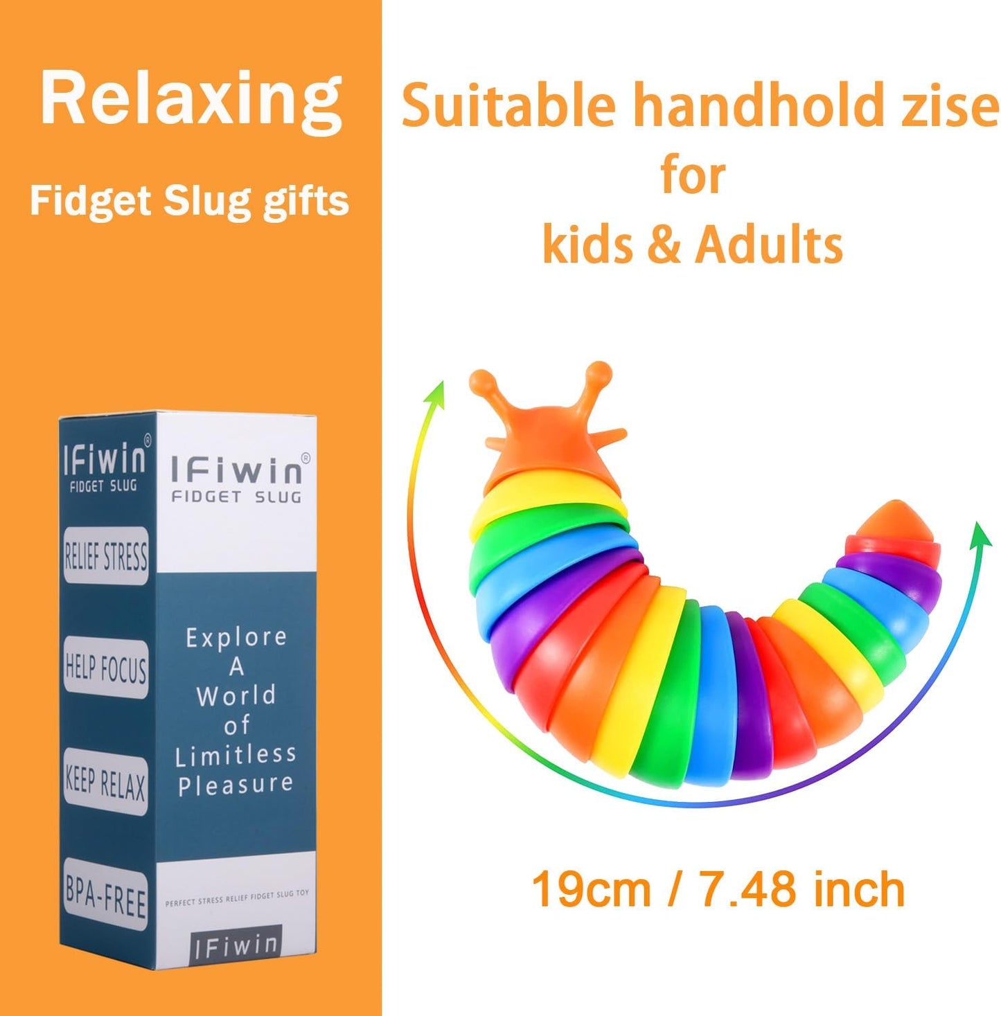 IFiwin Fidget Slug, Sensory Slug Fidget Toys for Autistic Kids & Adults, Autism Sensory Toys, Stress Toys, Toddler Toys, Stress Relief Party Favors Toy Birthday Gifts for Adults & Kids Ages 3+