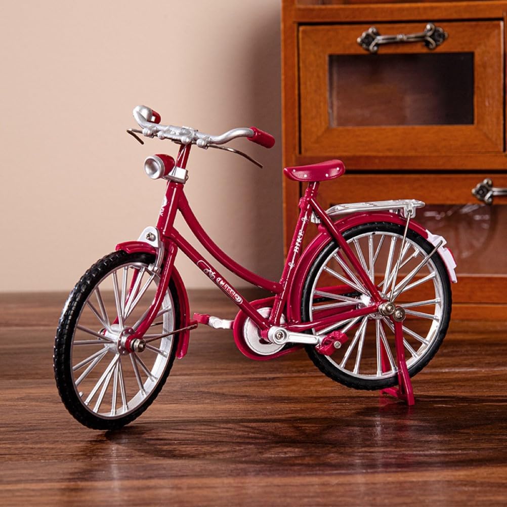 Miniature Alloy Bicycle Collections Bookshelf Decor, Metal Art Home Accessories, Desk Accessories Toy Finger Bike for Collections Home Living Room Bar Coffee Ornaments (Red)