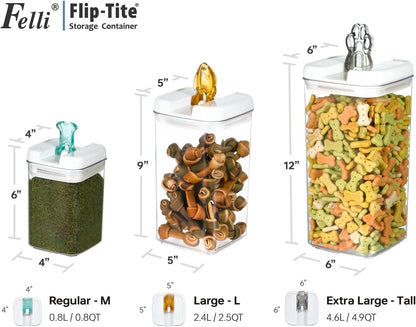 Felli Flip Tite Pet Food Container with Airtight Lids, BPA FREE Acrylic Canister with Paw Bone Fish