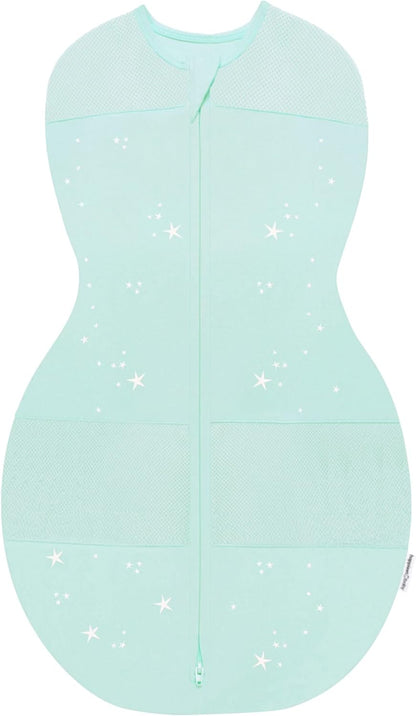 Happiest Baby Sleepea 5-Second Swaddle - 100% Organic Cotton Baby Swaddle Blanket - Doctor Designed Promotes Healthy Hip Development (Teal Stars, Medium)