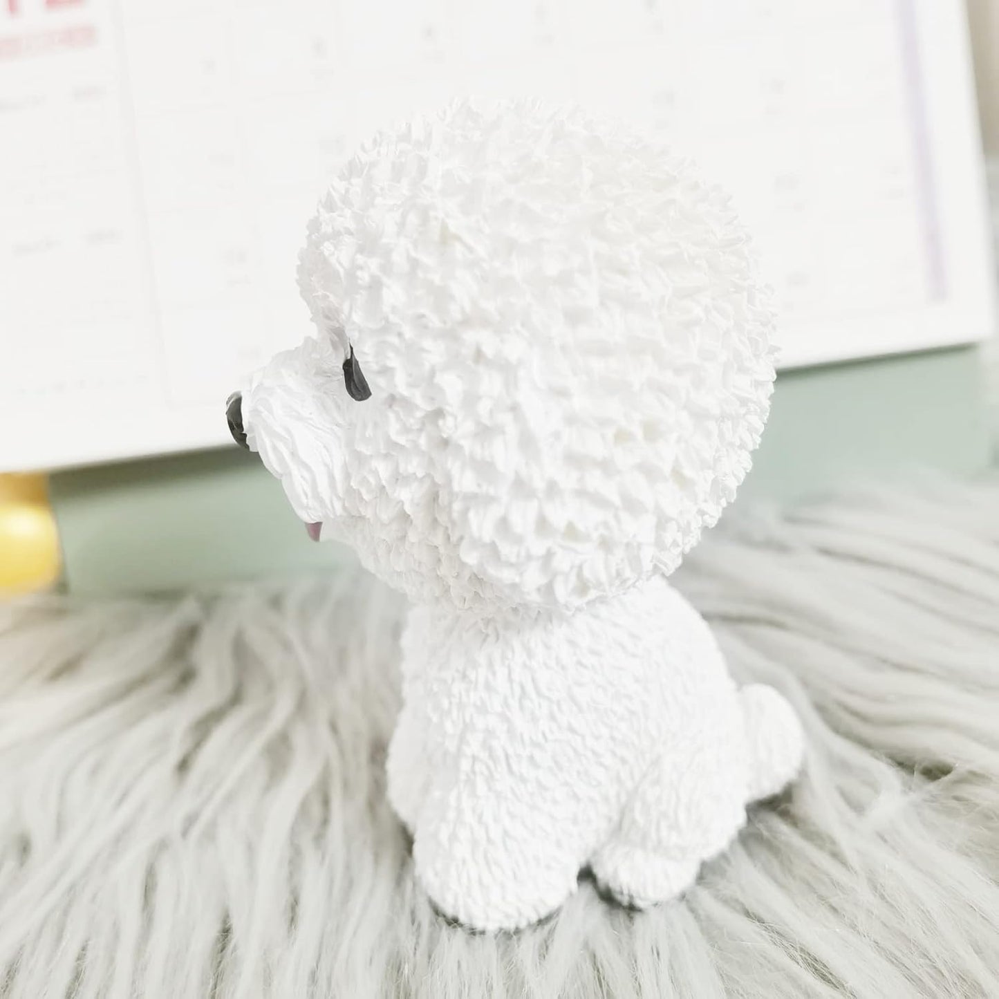 Resin Bobbing Head Dog Figurines Mini Bobblehead Puppy for Home Office Desk Car Dashboards Decor Ornaments (Bichon Frise)