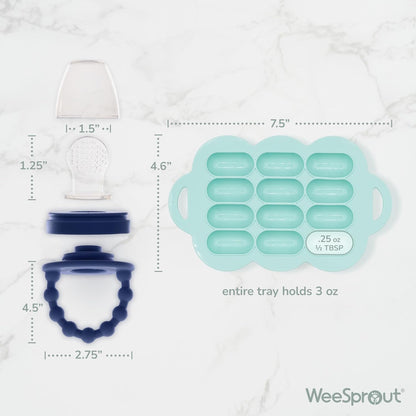 WeeSprout Silicone Baby Food Feeders + Freezer Tray for Batch Prep, Set of 2, Introduce New Foods