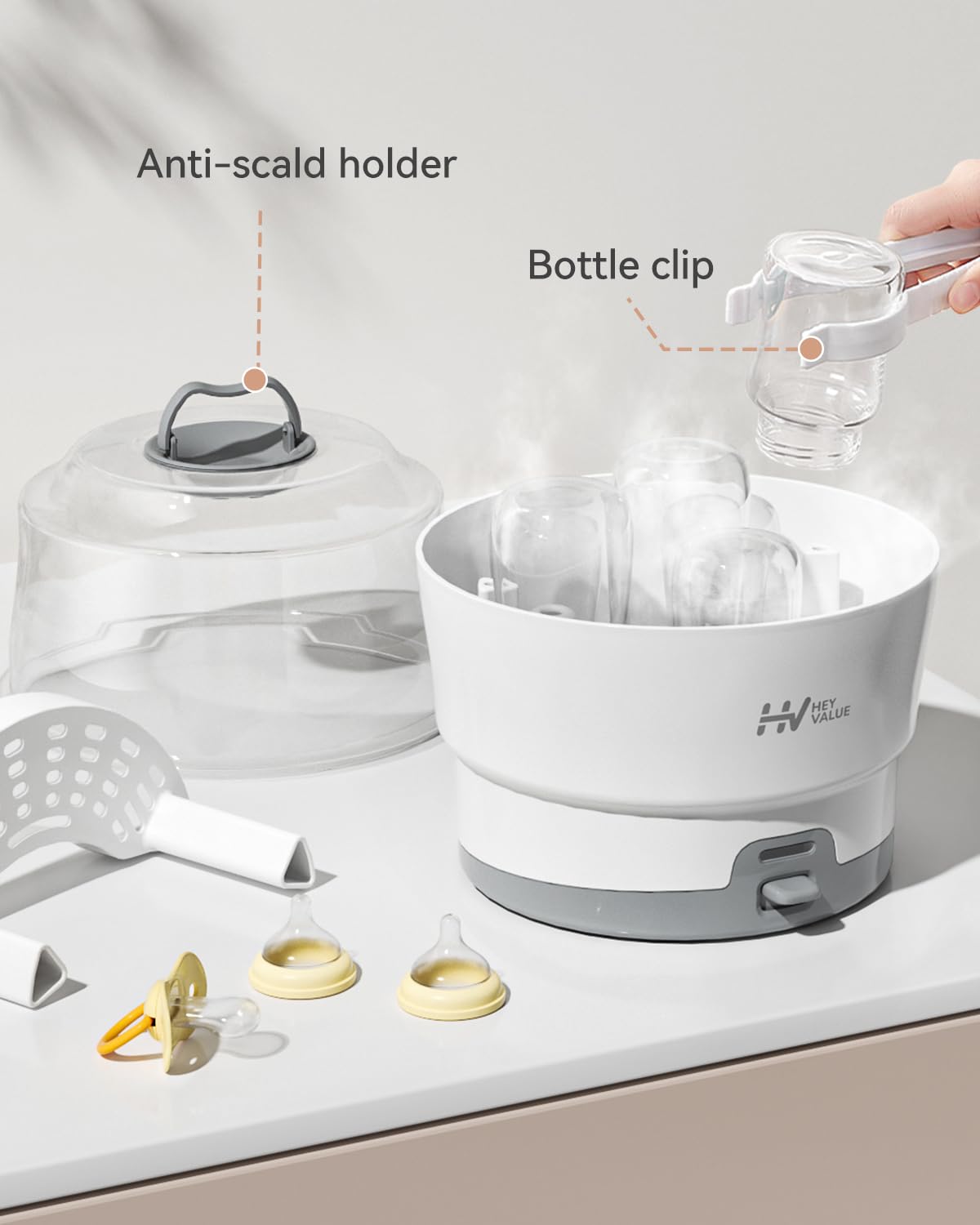 HEYVALUE Bottle Sterilizer, Baby Bottle Sterilizer, Easy One Button Control Electric Bottle