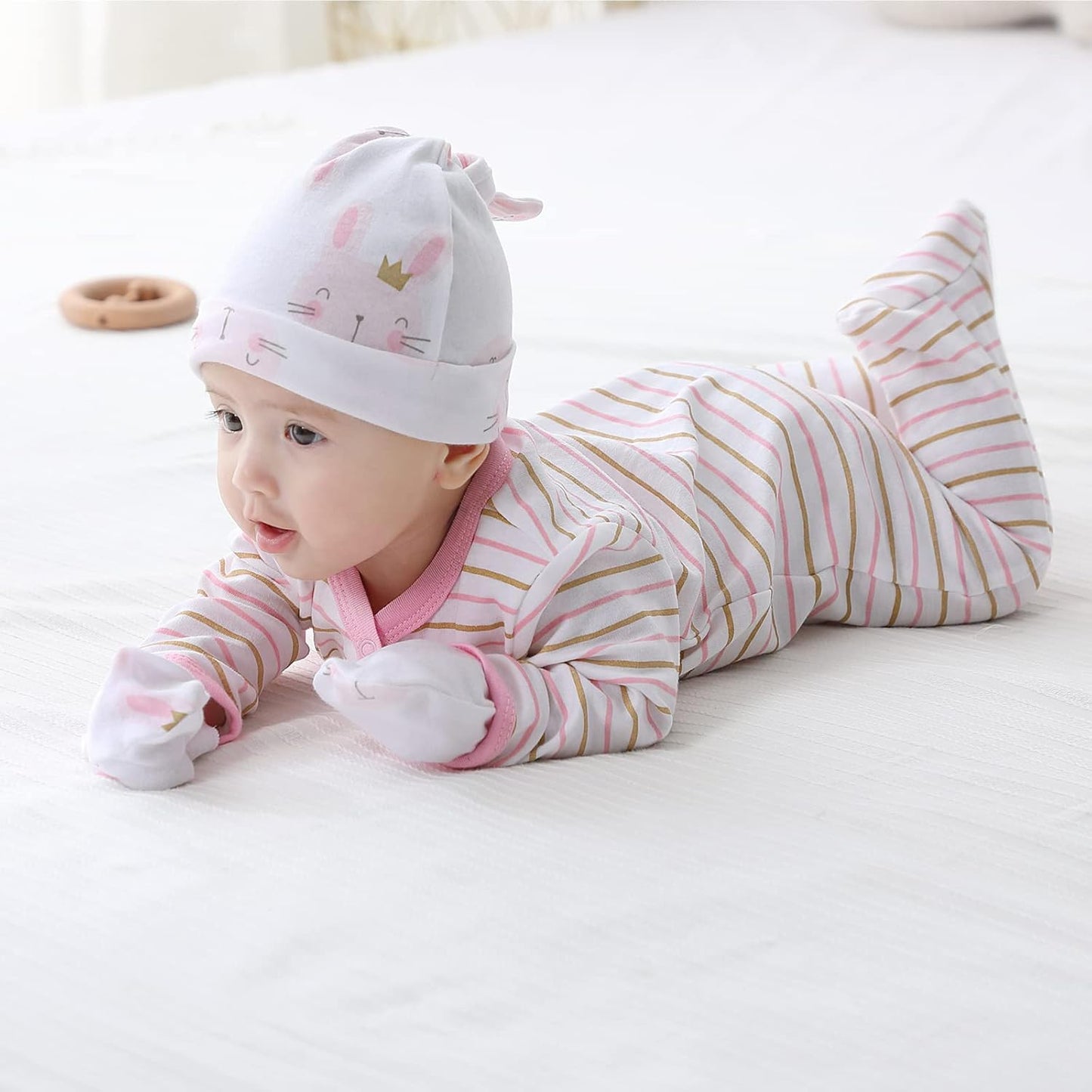 Baby Hat and Mittens Set Newborn Baby Hats Caps for Baby Boys Girls 0-6 Months 100% Cotton