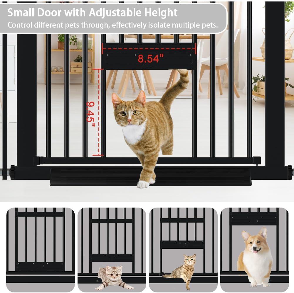 40.55" Tall 1.37" Ultra Narrow Spacing Dogs Pets Baby Gate with Door for Doorway Cat Safety Proof Indoor 30.12-45.87" Extra Wide Puppy Pressure Mounted No Drill White Black Metal Hallway