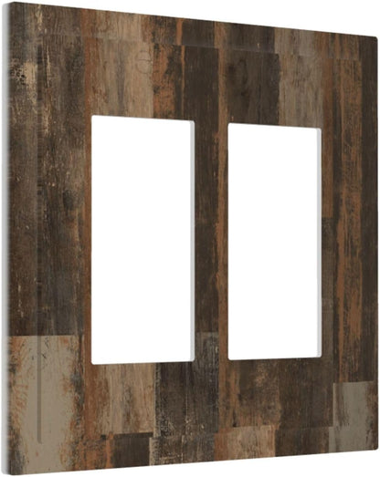 Rustic Brown Wood Grain Dark Oak Decorative Outlet Covers 2 Gang Double GFCI Rocker Electrical Wall Panels Light Switch Cover Plate for Farmhouse Home Decor