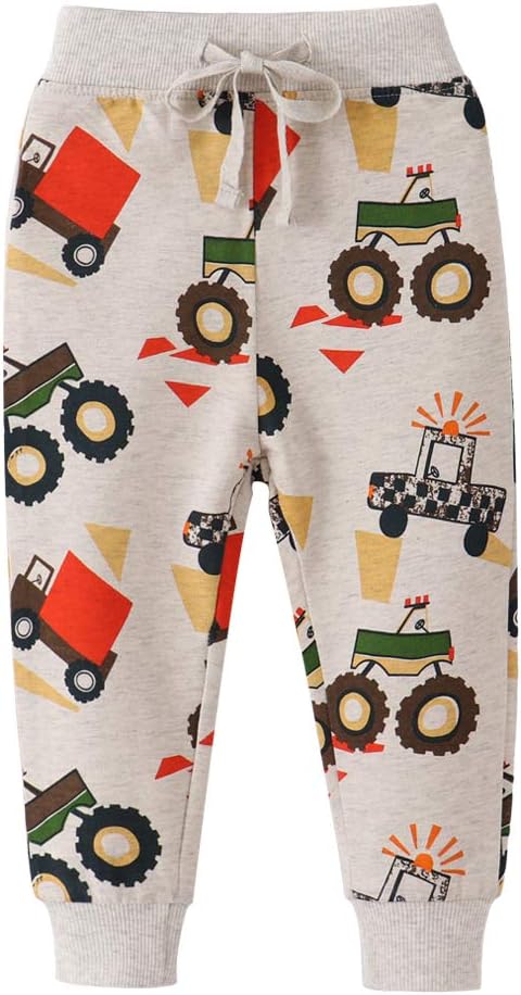 HUAER& Baby Boy's Jogger Pants Dinosaur Car Drawstring Elastic Sweatpants