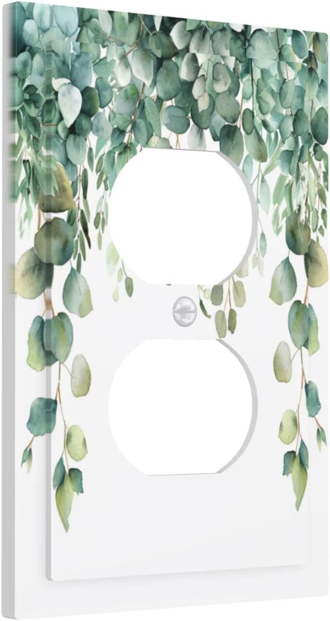 Decorative Outlet Covers Rustic Green Eucalyptus Leaves 1 Gang Duplex Light Switch Cover Plate Wall Plates for Electrical Outlets Switchplate Faceplate for Country Bedroom Home Decor