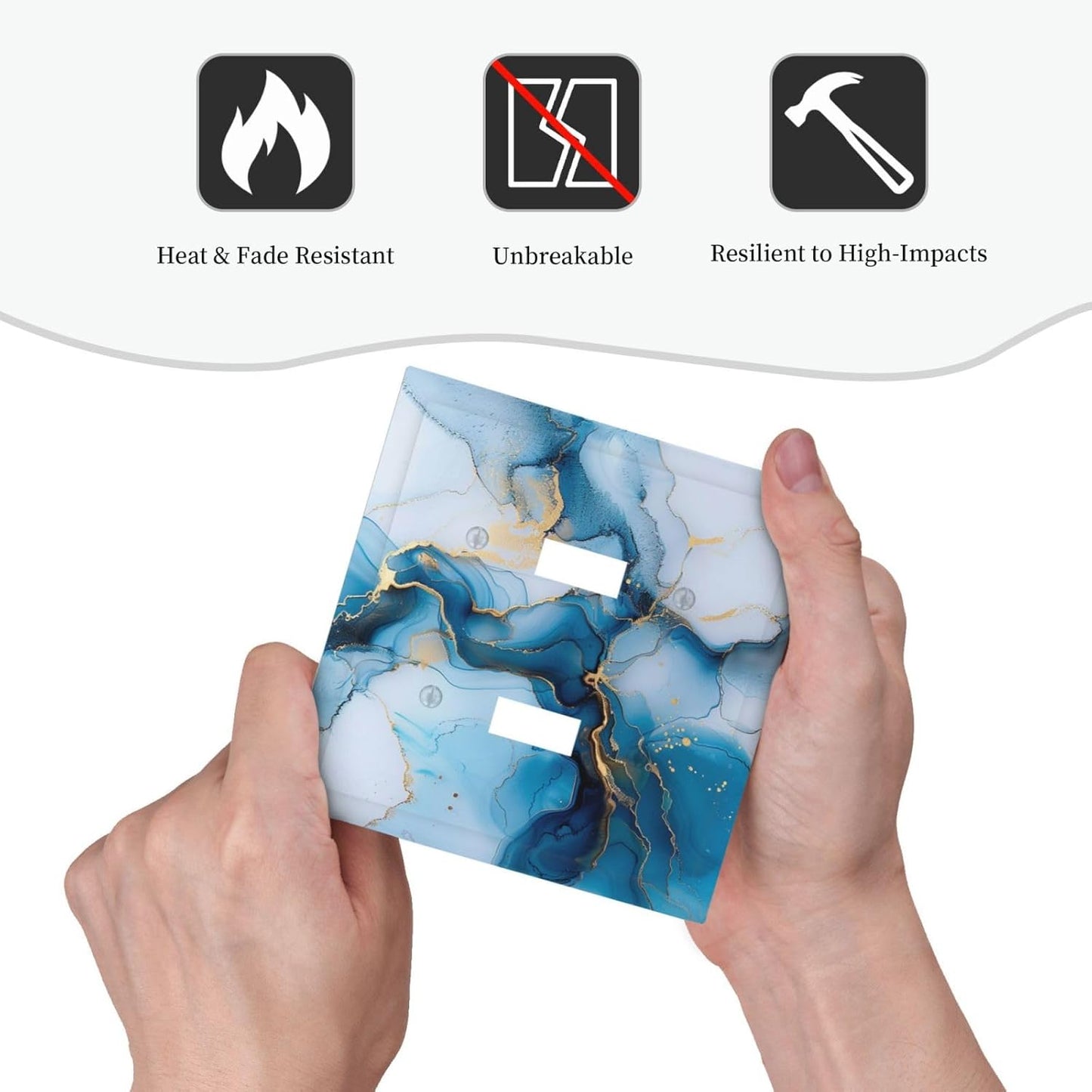 Decorative Switch Covers Plate Modern Abstract Blue Gold Line Marble 2 Gang Wall Plate Unique Double Toggle Light Switch Plate Wall Cover Plate Faceplate for Bedroom Home Decor