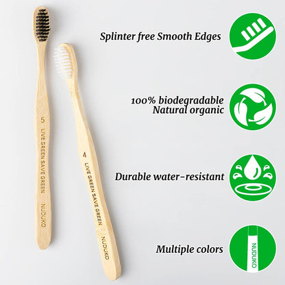 Bamboo Toothbrushes Soft Bristles, Biodegradable Eco-Friendly Toothbrush 10 Pack, BPA Free Charcoal