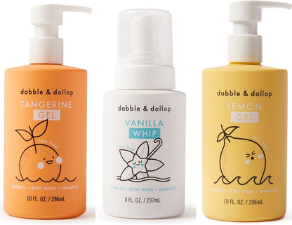 Dabble & Dollop Citrus Kiss Bundle, Natural Bubble Bath, Body Wash & Shampoo for Kids, USA-made