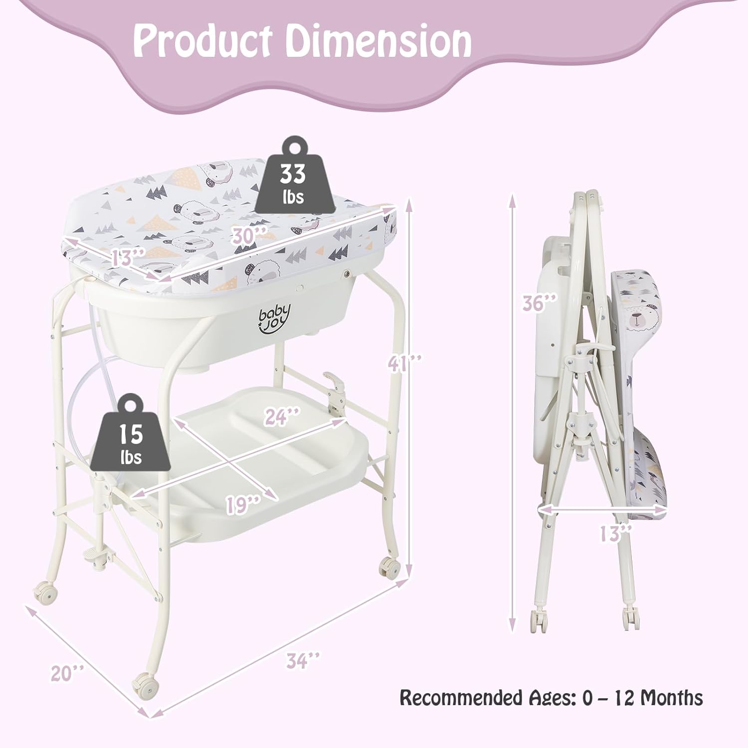 BABY JOY Baby Bathtub with Changing Table, Foldable Infant Diaper Changing Station with Storage