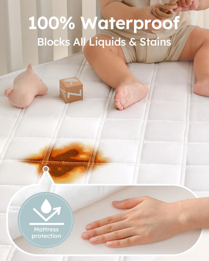 Yoofoss Waterproof Crib Mattress Protector 2 Pack, Quilted Crib Mattress Pad Cover Ultra Soft and