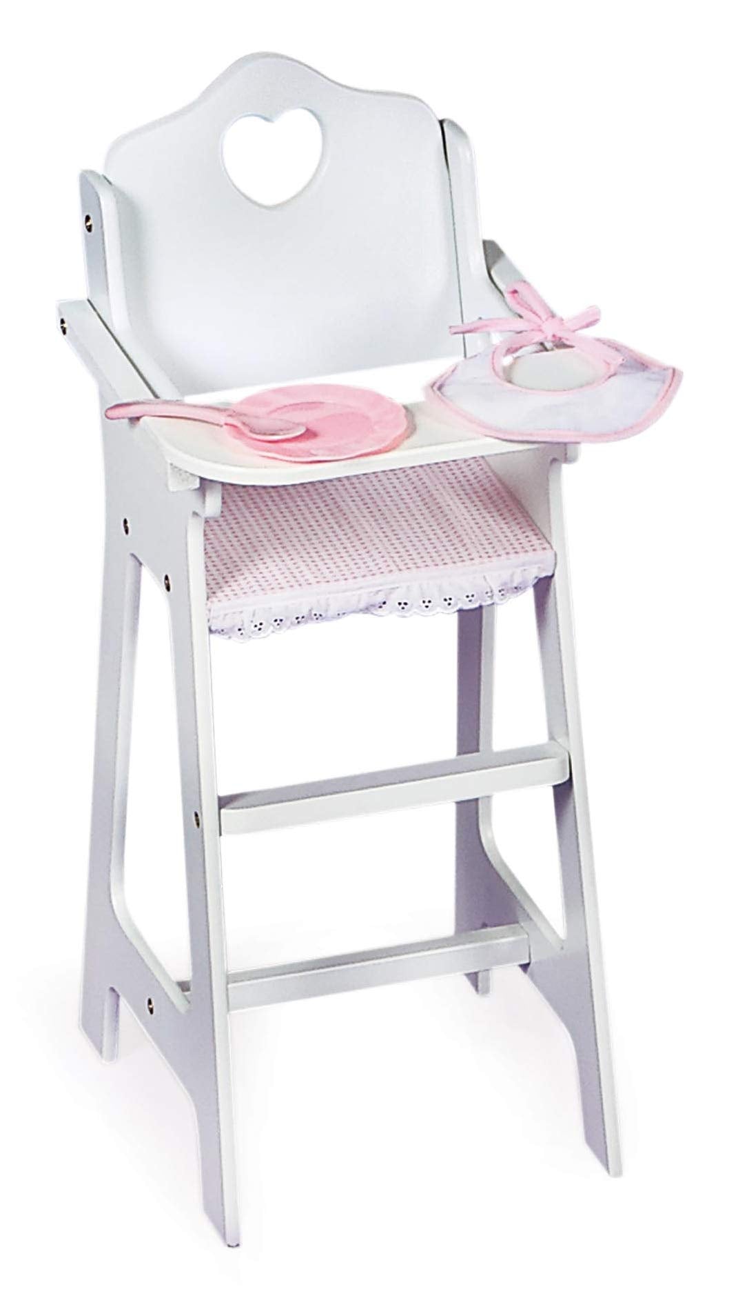 Badger Basket Wooden Baby Doll High Chair with Tray & Bib - White/Pink