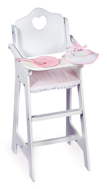 Badger Basket Wooden Baby Doll High Chair with Tray & Bib - White/Pink