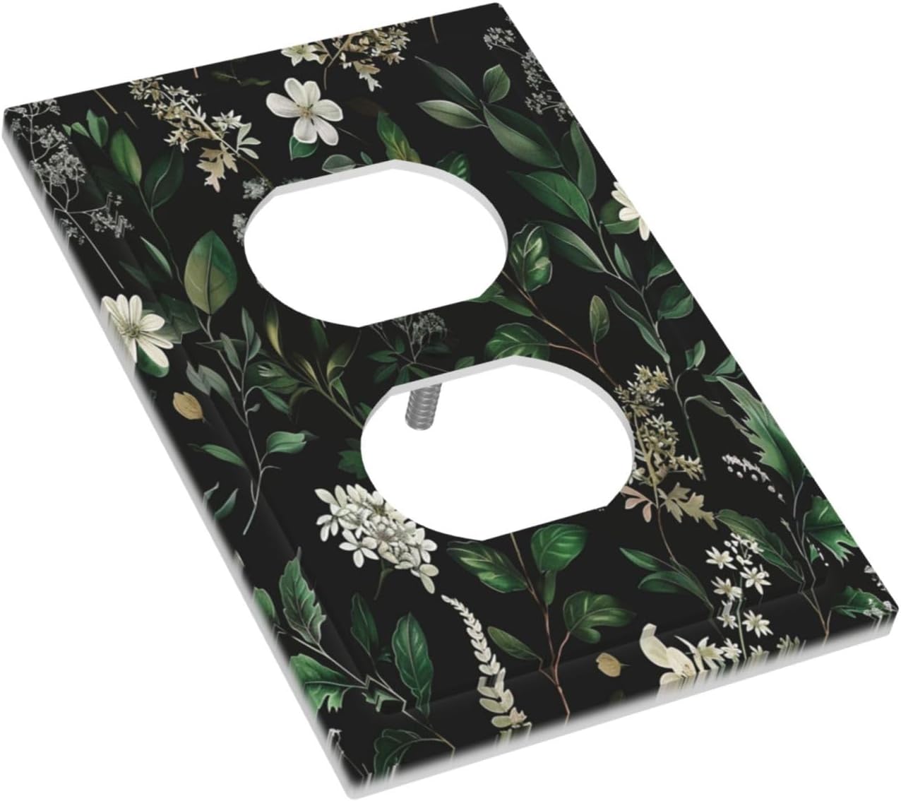 Decorative Outlet Covers Rustic Green Leaves White Flower 1 Gang Duplex Light Switch Cover Plate Wall Plates for Electrical Outlets Switchplate Faceplate for Country Bedroom Home Decor