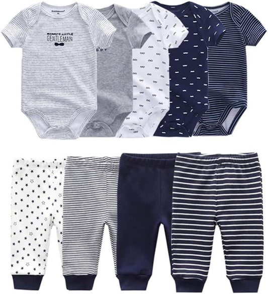 Baby Layette Set Baby Boys' 9-Piece Bodysuits Pants Set Toddler Girl Boy Unisex Baby Gift Sets