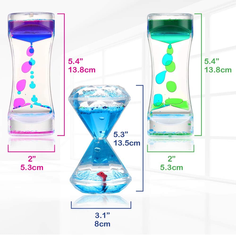 Sensory Toys Liquid Motion Timer Bubbler 3 Set - Best Fidget Toys for Kids Adults for Stress and Anxiety Relief, Calming Tool for Autism Children, Stocking Stuffers Kids Toddlers